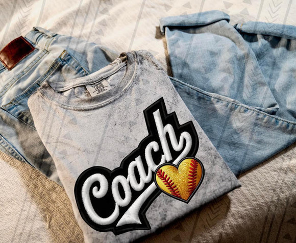 Softball Coach Faux Embroidered Tee
